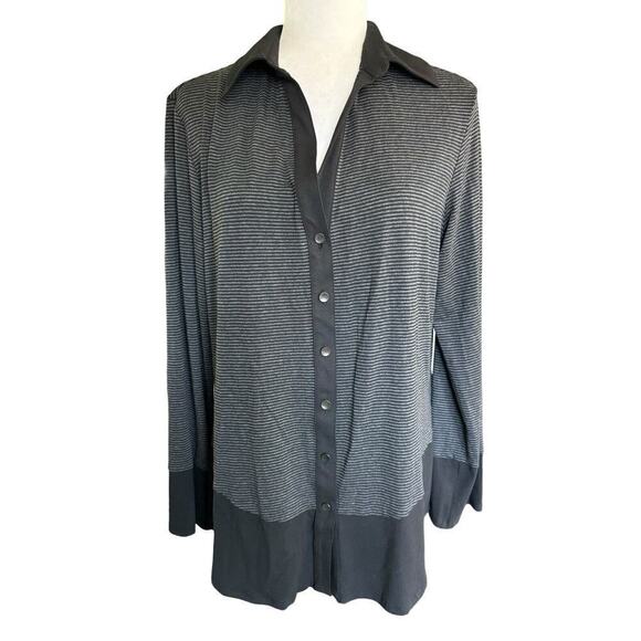 Yansi Fugel Women's Sweater Button Up Striped Black V-neck Stretch Sz XL - Picture 1 of 9